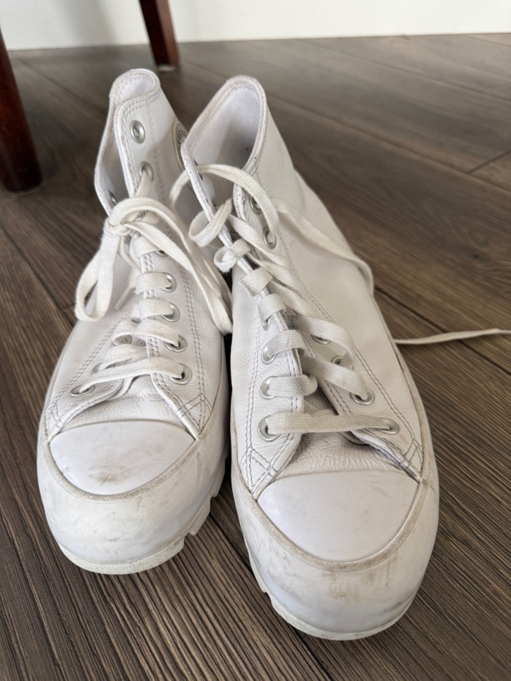 White High-Top Platform Sneakers leather size 8.5 - Picture 4 of 6